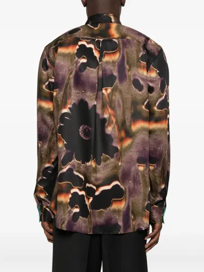 Paul Smith 'field Flowers' Print Lyocell Shirt Purple In Brown