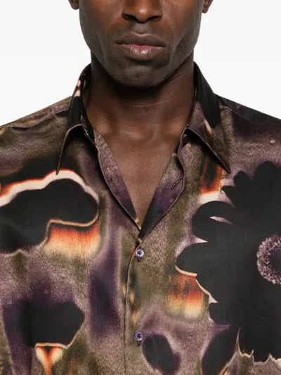 Paul Smith 'field Flowers' Print Lyocell Shirt Purple In Brown