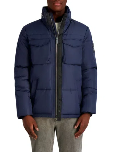 Karl Lagerfeld Men's Stand Collar Regular Fit Puffer Jacket In Blue