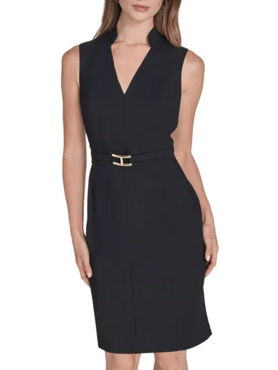 Halston Women's Sleeveless Buckled Stretch Sheath Dress In Black