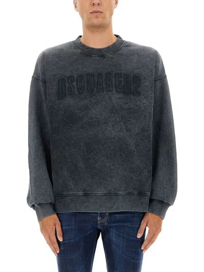 Dsquared2 Washed Grey Sweatshirt With Logo In Gray
