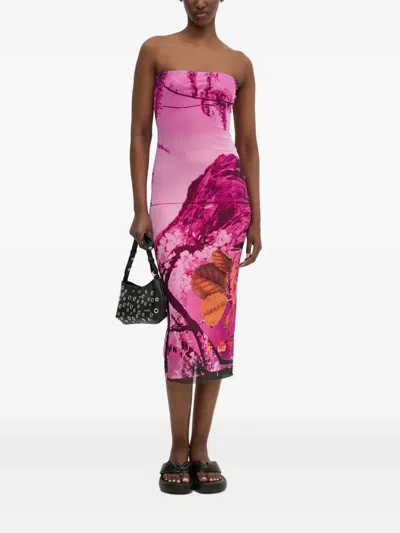 Desigual X Mr. Christian Lacroix Strapless Midi Dress In Multi