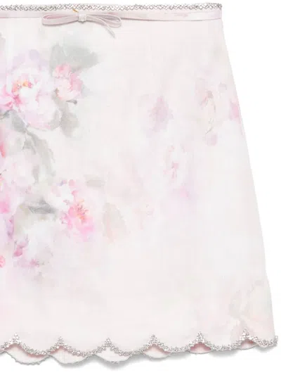 Zimmermann Crush Scalloped Floral Mini Skirt In White