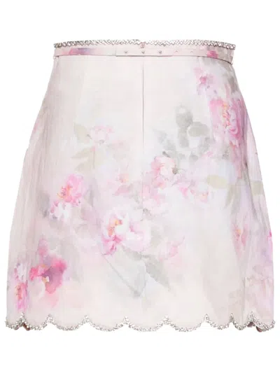 Zimmermann Crush Scalloped Floral Mini Skirt In White