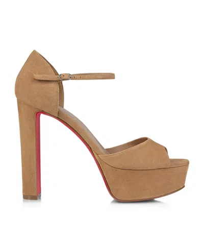Christian Louboutin Sandaloo 130 Suede Platform Sandals In Brown