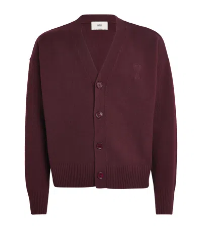 Ami Alexandre Mattiussi Ami Paris Cardigan Ami De Coeur Cherry Color In Wool And Cashmere Men In Burgundy