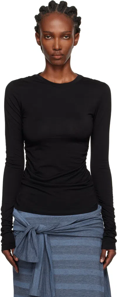 Our Legacy Long-sleeve Fitted Black Sweater With Ruched Detailing In Black