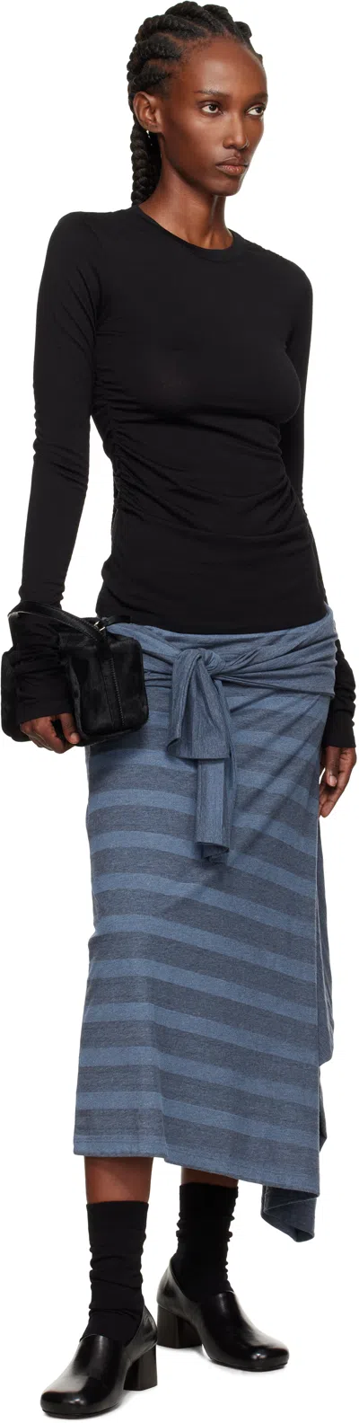 Our Legacy Long-sleeve Fitted Black Sweater With Ruched Detailing In Black