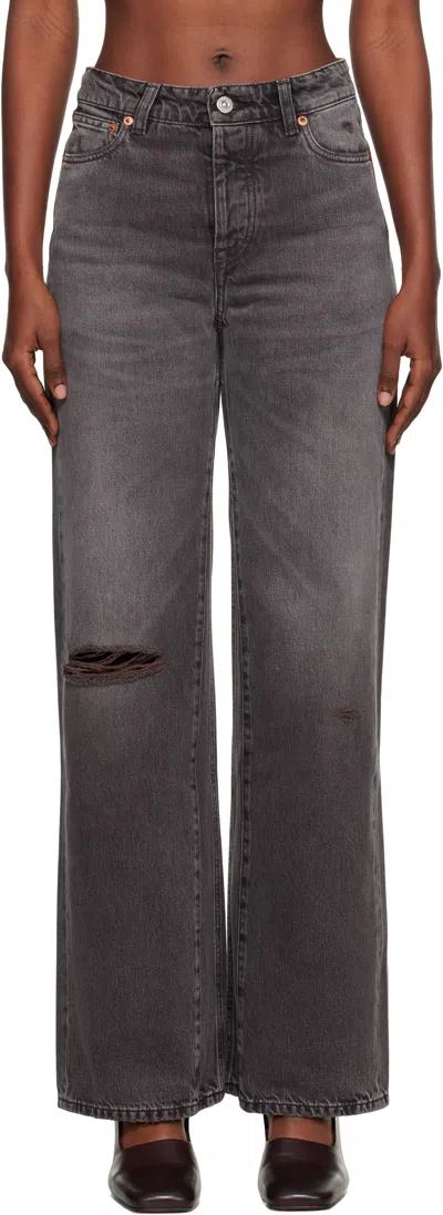 Our Legacy Distressed Wide-leg Jeans With Faded Black Wash In Gray