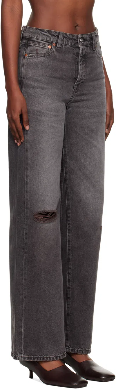 Our Legacy Distressed Wide-leg Jeans With Faded Black Wash In Gray