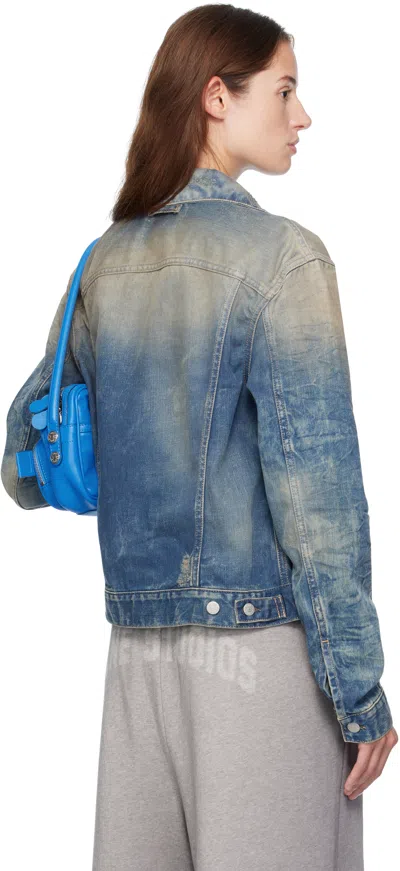 Acne Studios Blue Distressed Denim Jacket In Blue