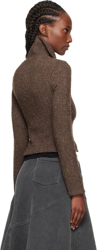 Our Legacy Textured Zip-up Sweater With High Collar And Minimalist Design In Brown