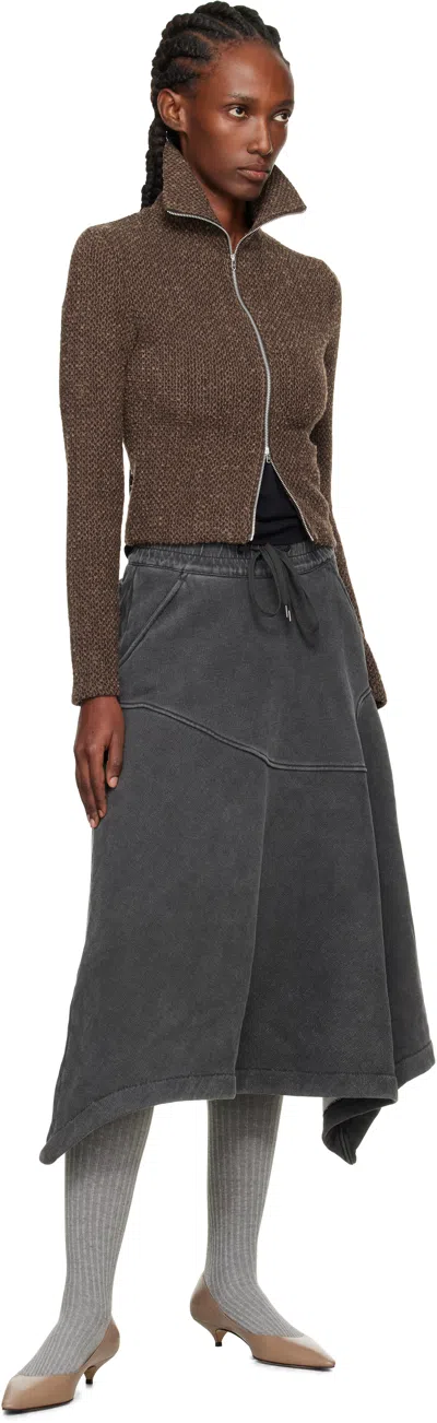 Our Legacy Textured Zip-up Sweater With High Collar And Minimalist Design In Brown