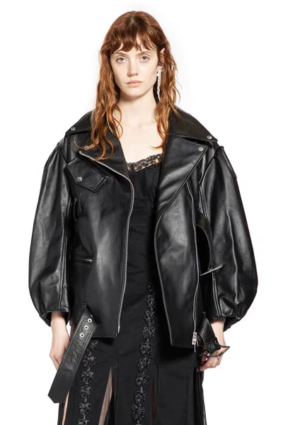 Simone Rocha Puff Sleeve Multi Belt Biker Jacket In Black