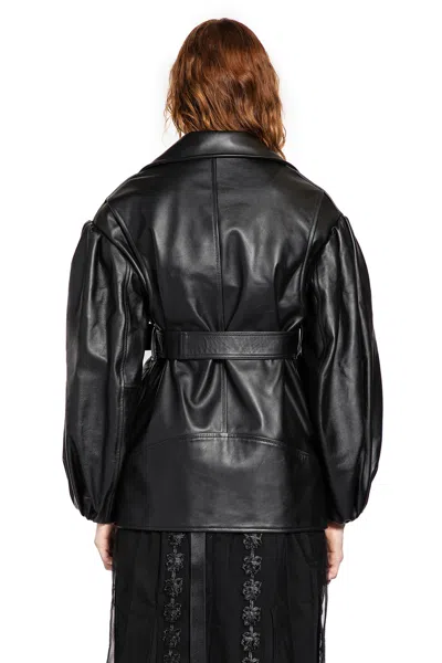 Simone Rocha Puff Sleeve Multi Belt Biker Jacket In Black