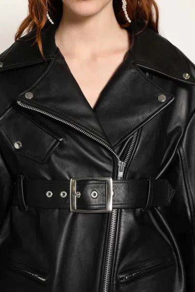 Simone Rocha Puff Sleeve Multi Belt Biker Jacket In Black
