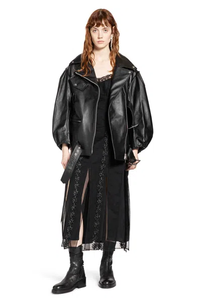 Simone Rocha Puff Sleeve Multi Belt Biker Jacket In Black