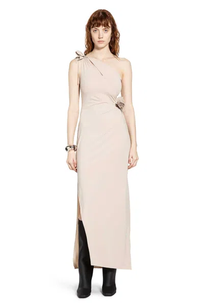 Coperni Asymmetrical Beige One-shoulder Midi Dress In Neutral
