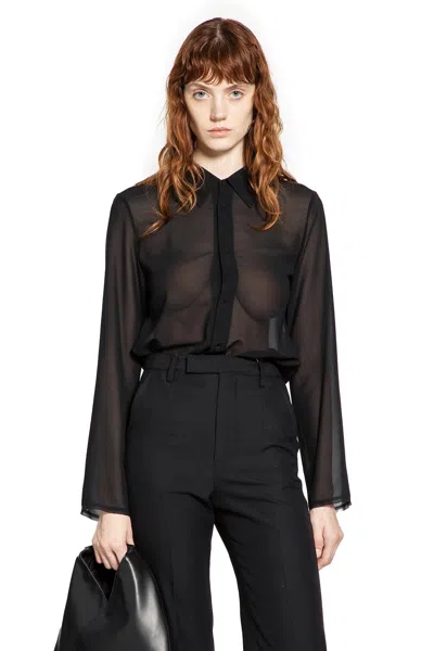 Mm6 Maison Margiela Sheer Fabric Button-down Shirt With Regular Collar In Black
