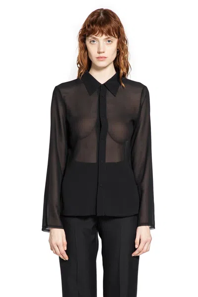 Mm6 Maison Margiela Sheer Fabric Button-down Shirt With Regular Collar In Black