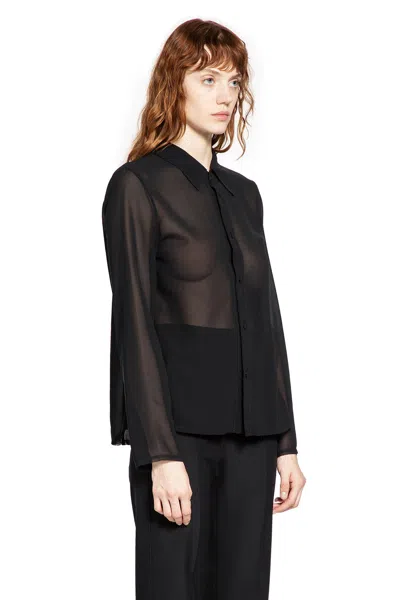 Mm6 Maison Margiela Sheer Fabric Button-down Shirt With Regular Collar In Black