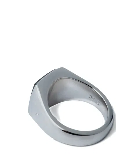 Tom Wood Sterling Silver Larvikite Signet Ring In Black