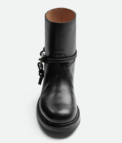 Bottega Veneta Women Black Ankle Boots With Metallic Detail On The Side And Applied Laces In Leather In Animal Print