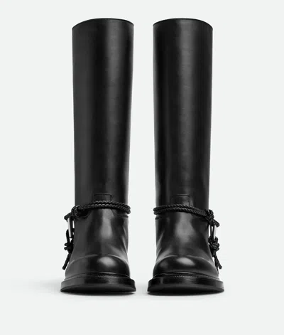 Bottega Veneta Knee High Boot Braided Strap Detail In Black
