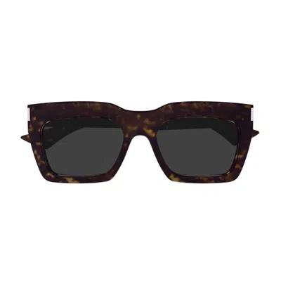 Saint Laurent Sl 810 Linea Corner Angle 002 Havana Crystal Grey Sunglasses In Brown