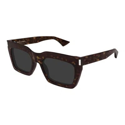 Saint Laurent Sl 810 Linea Corner Angle 002 Havana Crystal Grey Sunglasses In Brown