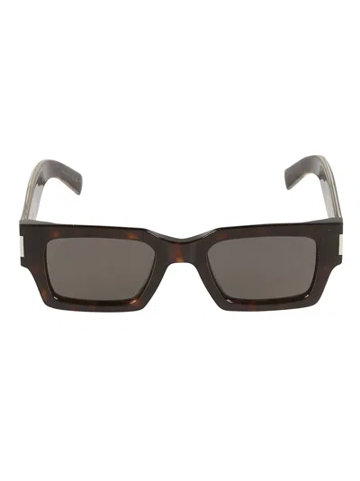Saint Laurent Rectangular Frame Flame Effect Sunglasses In Brown