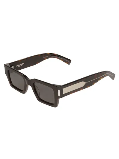 Saint Laurent Rectangular Frame Flame Effect Sunglasses In Brown