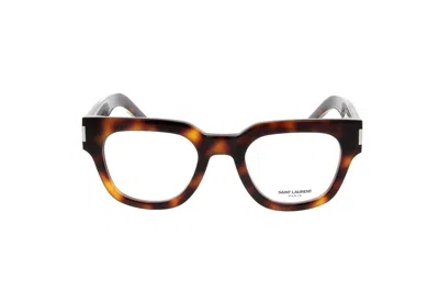 Saint Laurent Square Frame Glasses In Brown