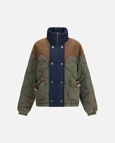Marbell Quilted Colour-block Bomber Jacket In Green