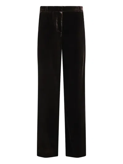 Kiltie High-waisted Dark Brown Velvet Andrea Pants In Black