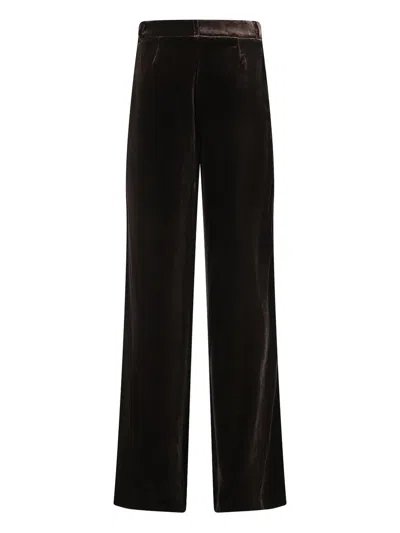 Kiltie High-waisted Dark Brown Velvet Andrea Pants In Black