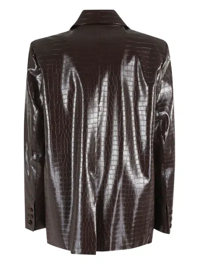 Isabelle Blanche Crocodile-effect Blazer In Brown