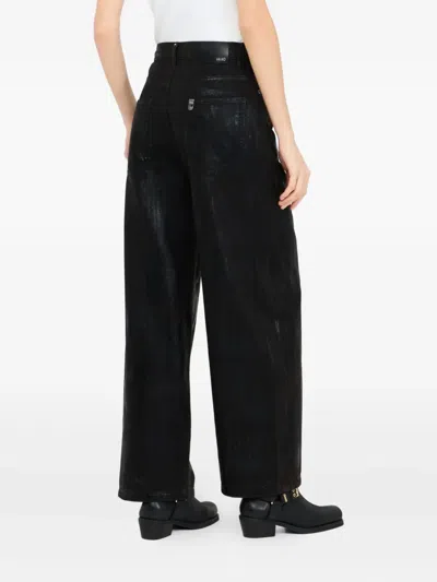 Liu •jo Wide-leg Brown Jeans With Glossy Finish In Black