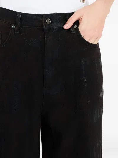 Liu •jo Wide-leg Brown Jeans With Glossy Finish In Black