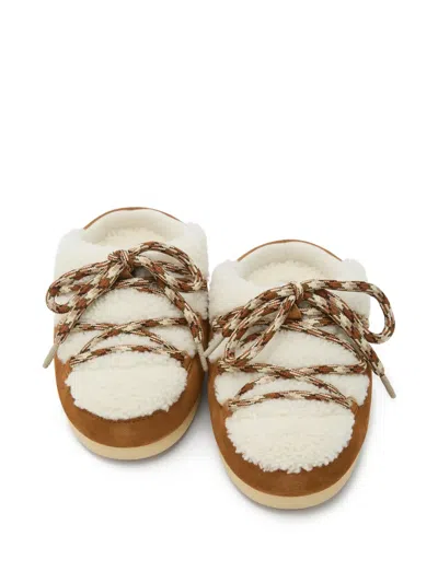 Moon Boot Shearling Mules With Suede Trims In White