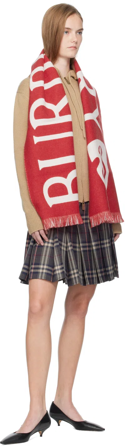 Burberry Womens Post Football Logo Wool Scarf In Red