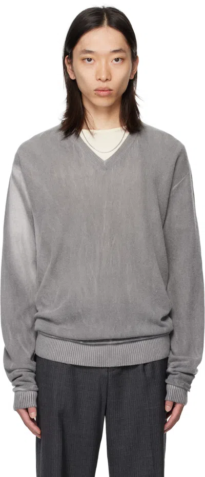 Our Legacy Muted Grey Crew Neck Sweater With Ribbed Detailing In Gray