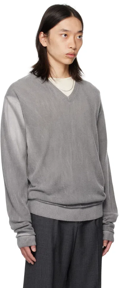 Our Legacy Muted Grey Crew Neck Sweater With Ribbed Detailing In Gray