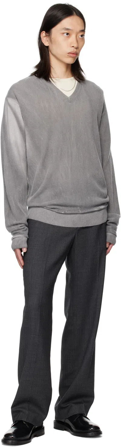 Our Legacy Muted Grey Crew Neck Sweater With Ribbed Detailing In Gray