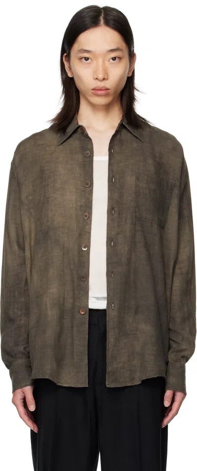 Our Legacy Long-sleeved Button-up Shirt With Classic Collar And Textured Fabric In Neutral