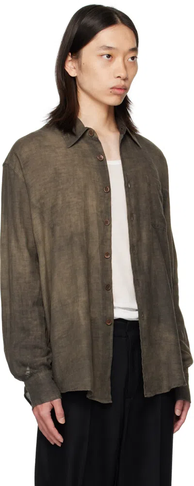 Our Legacy Long-sleeved Button-up Shirt With Classic Collar And Textured Fabric In Neutral