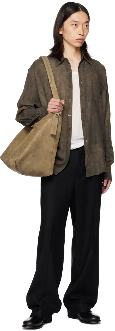 Our Legacy Long-sleeved Button-up Shirt With Classic Collar And Textured Fabric In Neutral