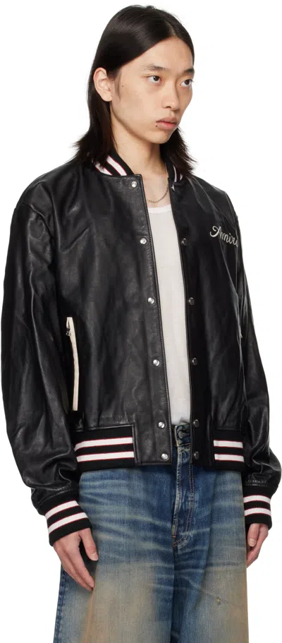 Amiri Leather Jacket With Elasticized Collar And Cuffs In Black