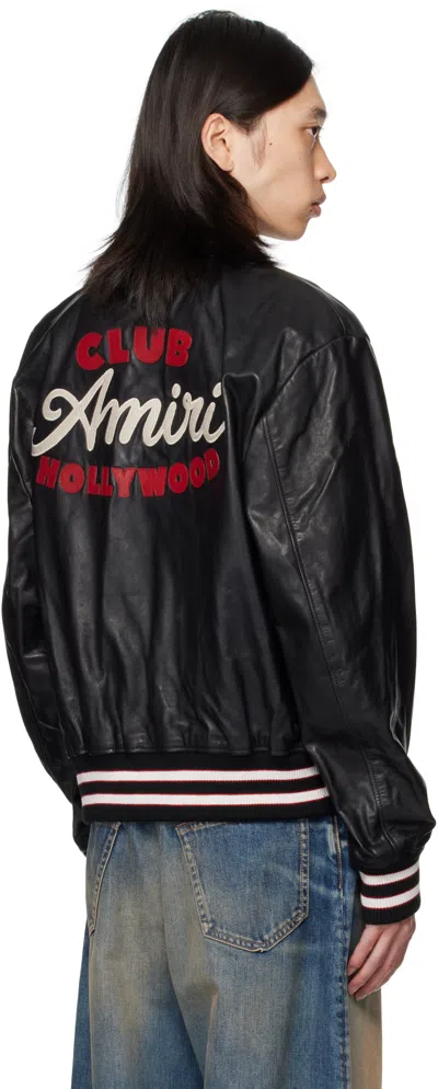 Amiri Leather Jacket With Elasticized Collar And Cuffs In Black