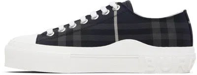Burberry Navy Check Sneakers In Black